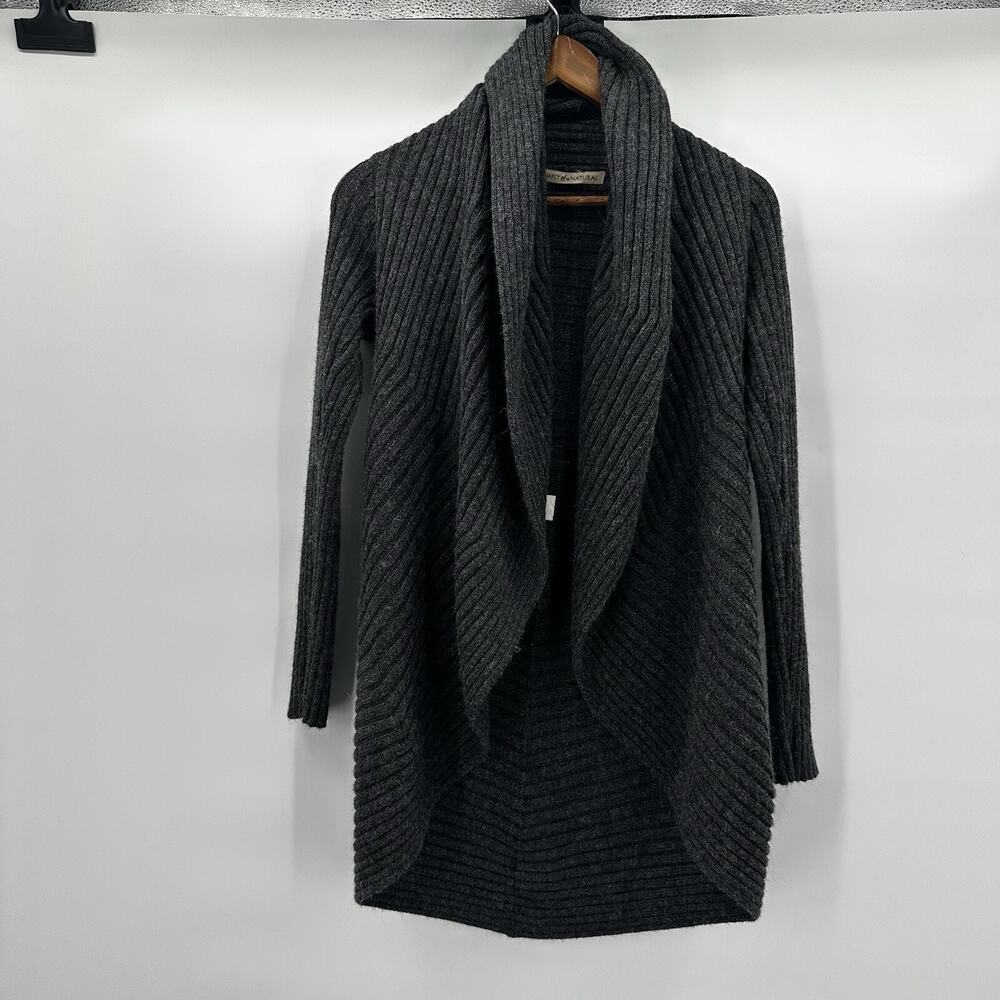 Simply Natural Alpaca Open Ribbed Cardigan Sweater Long Sleeve Gray One Size OS‎